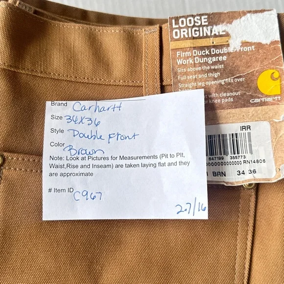 Carhartt Loose Fit Firm Duck Double-Front Utility Work Pants 34x36 B01-M NWT - Picture 10 of 10